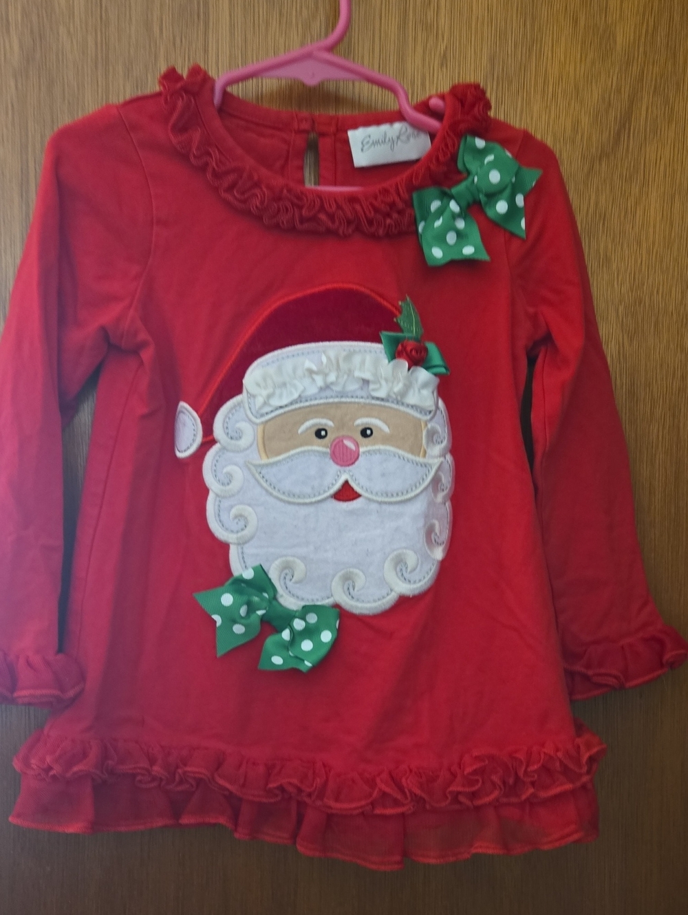 Girl's Holiday Top with Ruffles and Santa applique
